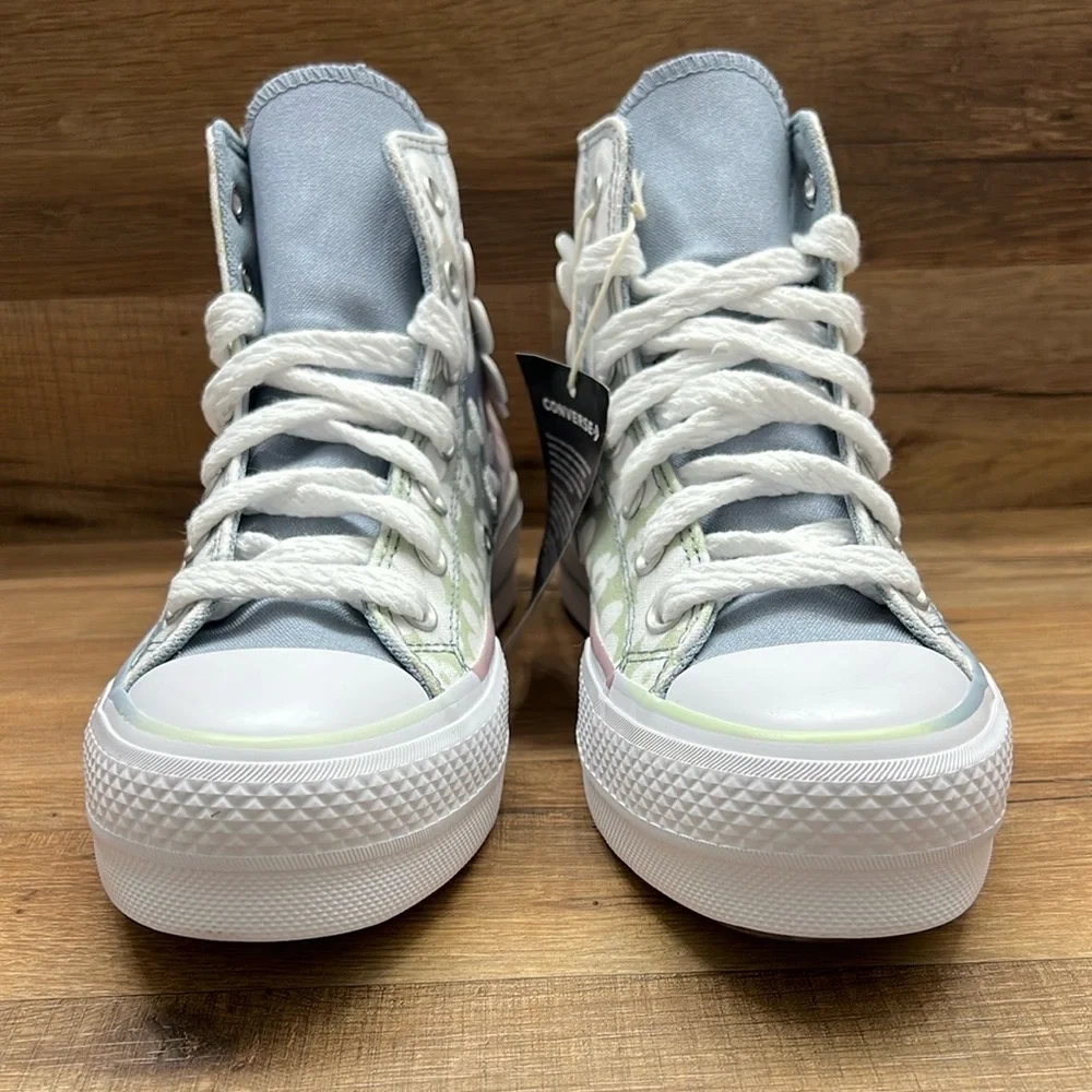 Platform Converse Pink and White Floral High-Top Sneakers